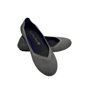 Rothy’s The Flat Navy & White Herringbone Knit Ballet Flats Size 9.5 EUC